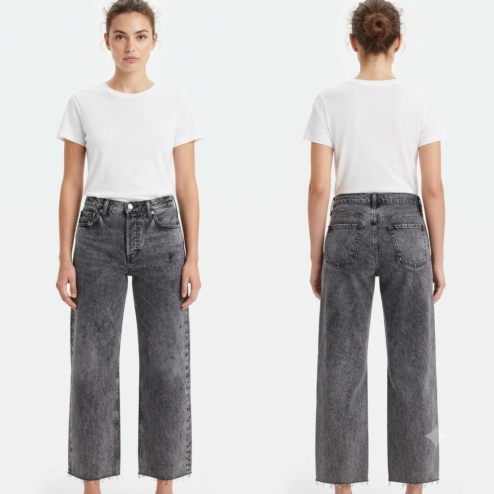 Old Navy Jeans Womens 6 High-Rise OG Loose Washed Gray Black Raw Hem Ankle